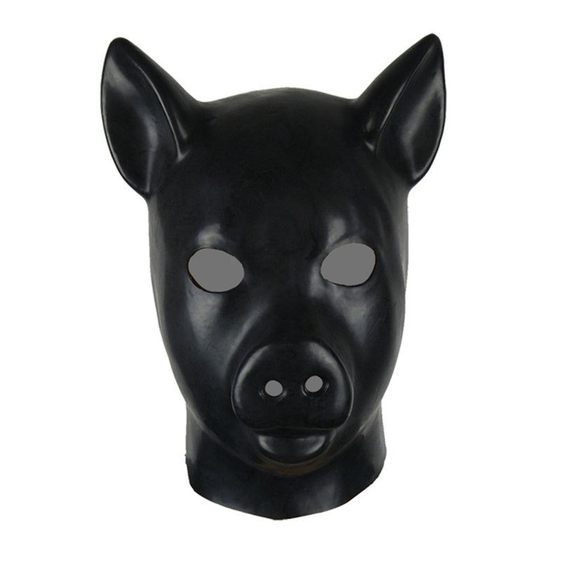 0.6mm latex pig hood Rubber mask Cosplay Costumes with back zipper head 58-63cm