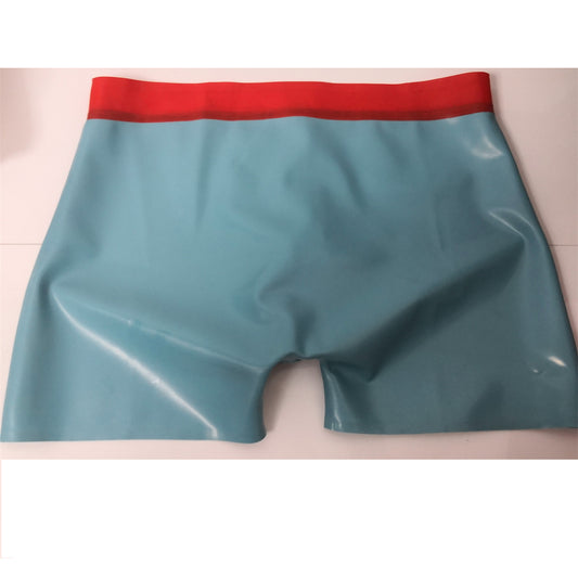 0.4mm Latex Shorts Rubber Boxer Lake Blue with Front Zip | Men’s Sexy Latex Underwear