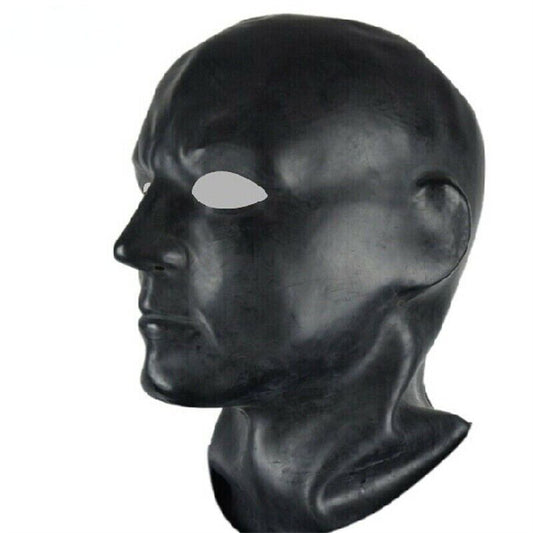 0-6mm Thick Black Latex Molded Men Full Face Mask Rubber Hood Fit Head Circumference 59-63cm