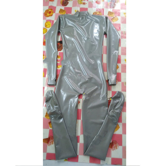 Neck Entry Handmade Natural Latex Catsuit Men Rubber Bodysuits Open Crotch Front Hole Szie XS -xxxl Costume (No Zip)