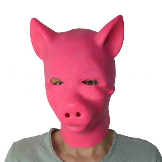 3D mould unisex latex pig mask rubber hood with back zipper head 58-63cm