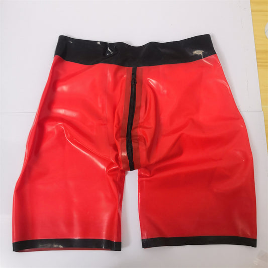 0.4mm Latex Shorts Rubber Boxer Black with Red 2 way zip | Men’s Latex Underwear