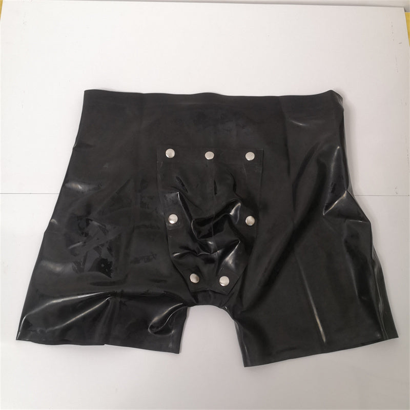 Latex Shorts Black Boxer with Front Hole Men’s Latex Underwear