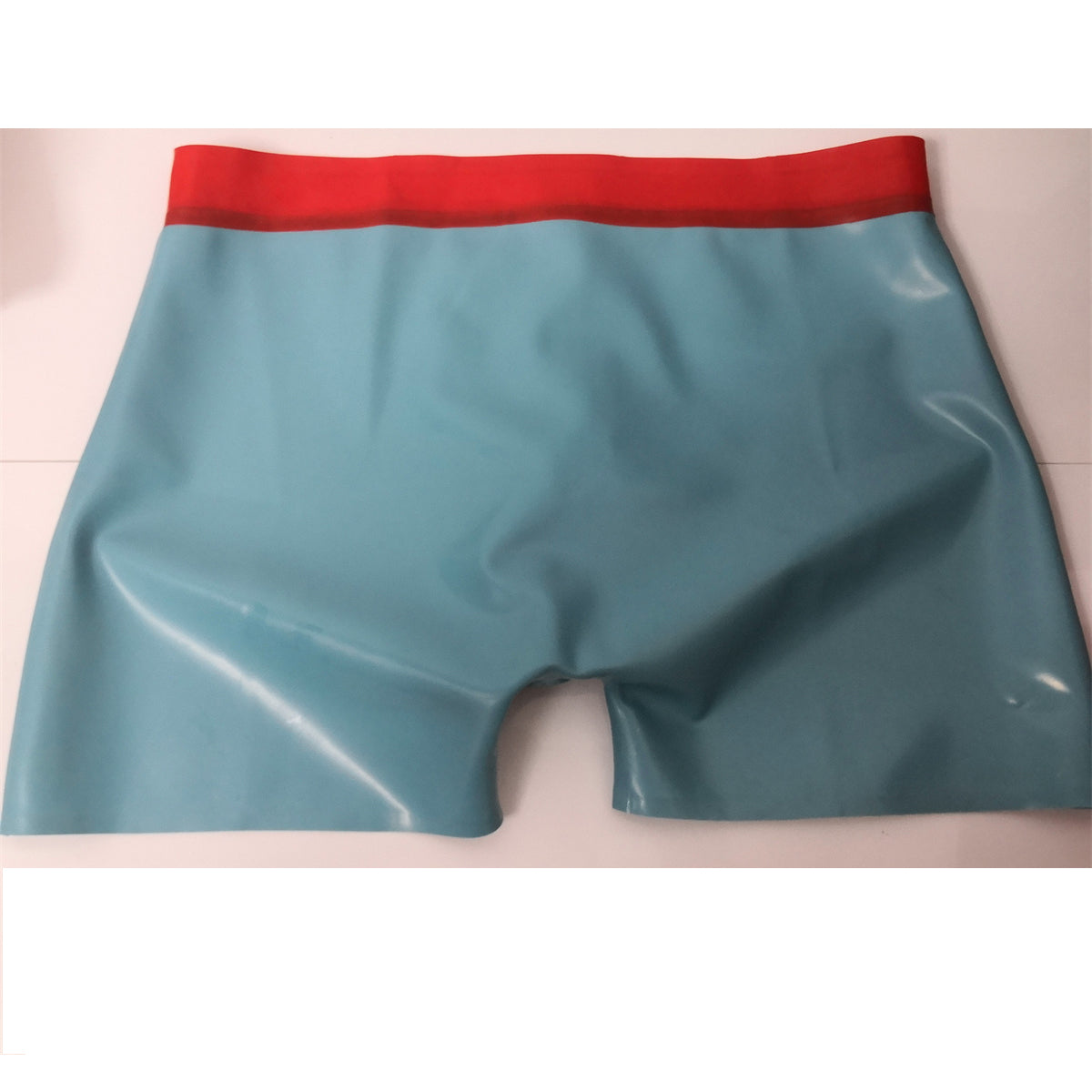 0.4mm Latex Shorts Rubber Boxer Lake Blue with Front Zip | Men’s Sexy Latex Underwear