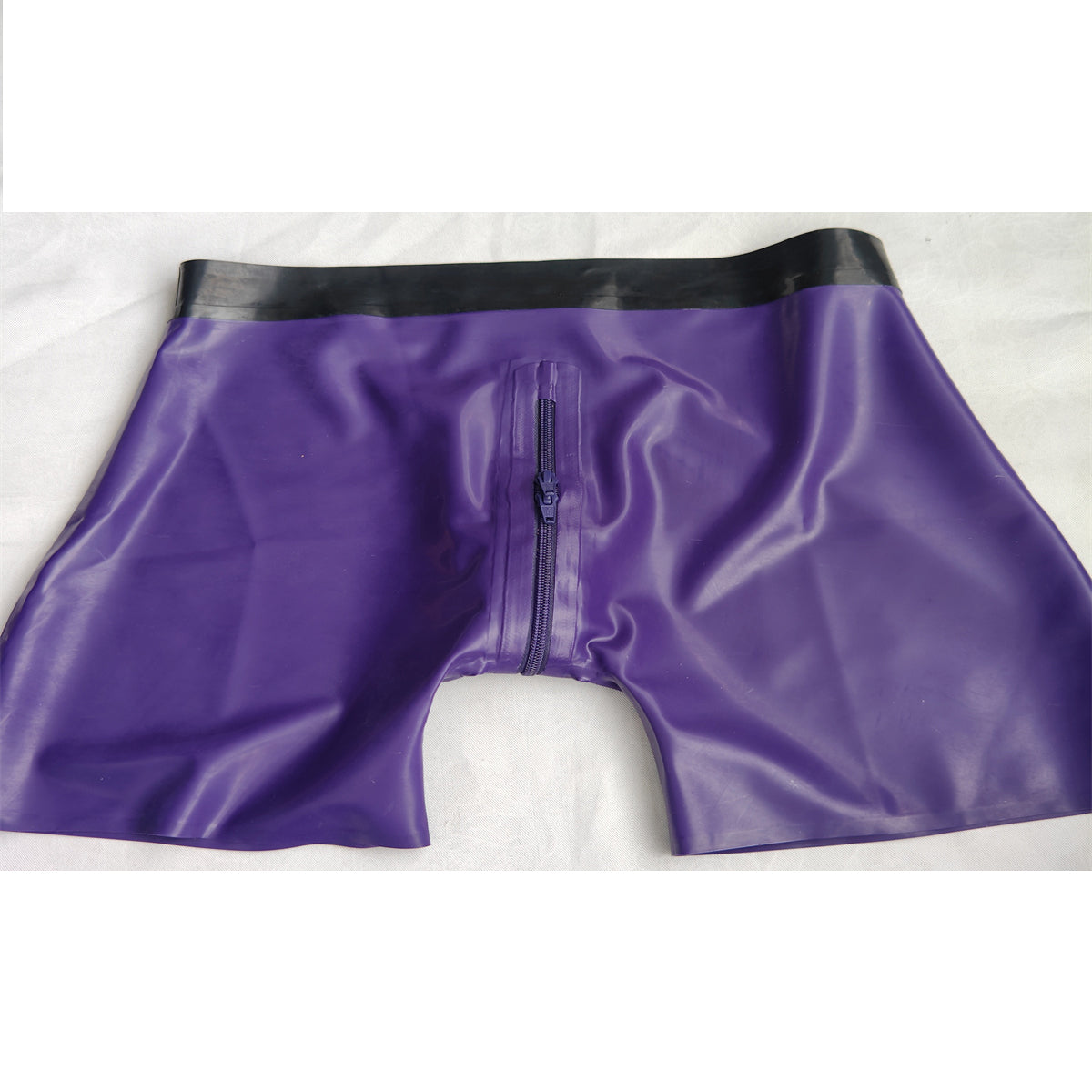 0.4mm Latex Shorts Rubber Boxer Purple with 2 Way Zip | Men’s Sexy Latex Underwear